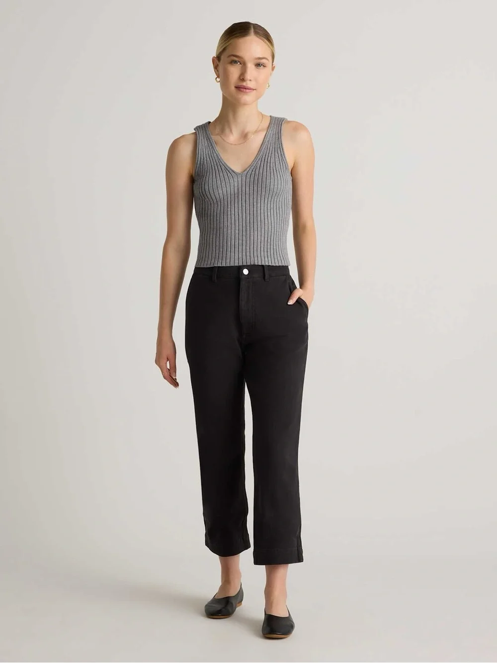 QUINCE Organic Stretch‎ Cotton Twill Straight Leg Cropped Pants